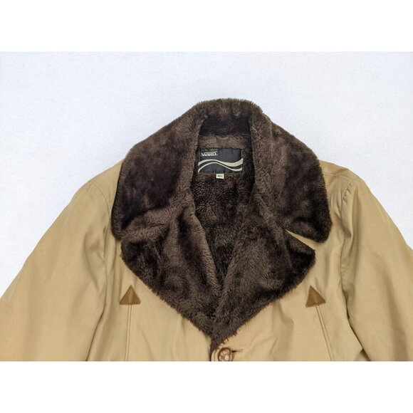 Vintage 70s Men's Coat Montgomery Ward Size 46L Beige Brown Faux Fur Lined - Picture 5 of 16